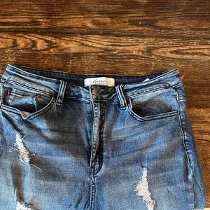 KanCan Women's High Rise Dark Blue Distressed Jeans